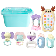 Baby Toys And Teething Rattle 6 Piece Set Music Phone With Battery For 0-3 Year Old Newborns, Soothing Hand Grasping Ball -7 Pcs Set image
