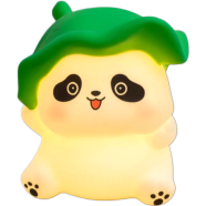 Bamboo Cap Cute Panda Night Lamp Room Decor Led Light For Kids Gift-Yellow image