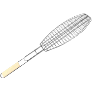 Barbecue Fish Grilling Net Basket Wire Net Long Wooden Handle image