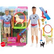 Barbie Ken Dog Trainer Doll with Accessories and 2 Dogs Figures, Hoop Ring, Balance Bar, Jumping Bar, Trophy and 2 Winner Ribbon image