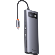 Baseus Metal Gleam Series 9-in-1 Multifunctional Type-C HUB Docking Station Gray （Type-C to HDMI*2 USB3.0*2 USB2.0*1 PD*1 SD/TF*1 RJ45*1(WKWG060013)
