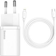 Baseus Super Si Quick Charger 1C 20W CN Sets White(With Superior Series Fast Charging Data Cable Type-C to iP PD 20W 1m White)-TZCCSUP-A02 image