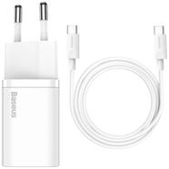 Baseus Super Si Quick Charger 1C 25W EU Sets White(With Mini White Cable Type-C to Type-C 3A 1m White) image