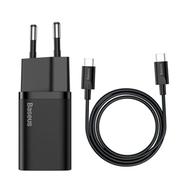 Baseus Super Si Quick Charger 1C 25W EU Sets Black(With Mini White Cable Type-C to Type-C 3A 1m Black)-TZCCSUP-L01 image