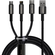 Baseus Tungsten Gold One-for-three Fast Charging Data Cable USB to M L C 3.5A 1.5m (CAMLTWJ-01)-Black