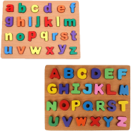 Best Quality Wooden Capital Alphabet Puzzles with Pictures for Children, Montessori Educational Learning ABC Letters Puzzle Board Toy (Multi-colour) image