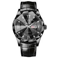Binbond 2521B New Men's Watch Diamond Cutting Glass Luxury Fashion Unique Design Leather Belt Waterproof Quartz Movement Wrist-watch image