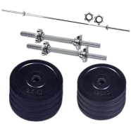 Black Dumbbell Combo Pack - Total 15 kg set - 4 Pcs 1.25 kg Black Plate 4 Pcs 2.5 kg Black Plate with 2 Pcs 11 inch Stick and 3 feet Barbell image