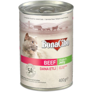 BonaCibo Canned Wet Cat Food Beef Chunks In Jelly 400g image