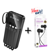 Borofone Smart Power Bank With 4 Cables (10000mAh) Black - BJ76 Buy One Get Free Headphone image