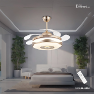 Breezelux 36 Inch Modern Crystal Retractable Luxury Decorative Silent Underlight Invisible Blade Chandelier With Remote Ceiling Fan (Golden) image