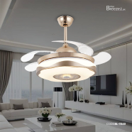 Breezelux Alpha 48 Inch Modern Crystal Retractable Luxury Decorative Silent Underlight Invisible Blade Chandelier With Remote Ceiling Fan ( Golden ) image