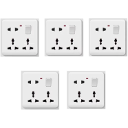 Bundle of 5 Pcs 5 Pin Multi Function Universal Wall Gang Socket - Gang Universal Socket image