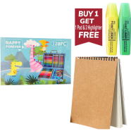 Buy 1 128pec Drawing/Painting Set Plastic Briefcase Box Get Drawing Pad And Two Highlighter Free image