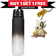 Buy Spirit Motivational Sports Water Bottle Black White 650ml (Get One Pokemon Keyring FREE) image