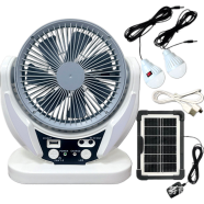 Camping Fan with Solar Panel, Rechargeable Battery Powered Tent Fan with LED Light image