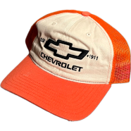 Capon Chevrolet Mesh Trucker Cap Orange And Cream Design image