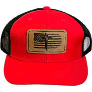 Capon Patriotic Trucker With A Leather Patch Featuring A Distressed American Flag And A Knife Cap image