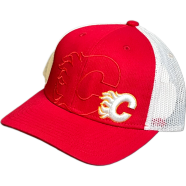 Capon Teenage Calgary Flames Red And White Mesh Trucker Hat Kids Cap Age 6-18 Years image