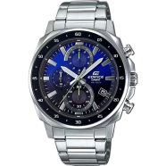 Casio Edifice Chronograph Stainless Steel Blue-Black Dial Silver Chain Watch Men image