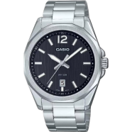 Casio MTP-E725D-1AVDF Enticer Black Silver Dial Mineral Glass Men's Watch image