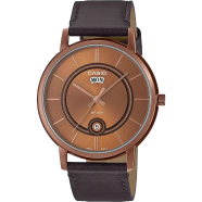 Casio Enticer Day Date Stainless Steel Rose Gold Leather Belt Watch image