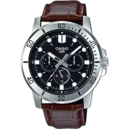 Casio MTP-VD300L-1EUDF Enticer Multifunction Black Chocolate Leather Belt Watch Men image