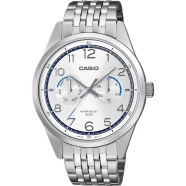 Casio MTP-E340D-7AVDF Enticer Multifunction White Silver Chain Watch Men image