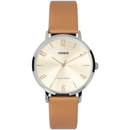Casio Leather Analog Watch for Women, Beige - LTP-VT01L-5BUDF