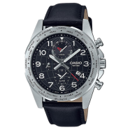 Casio Men’s World Time Black Dial Black Leather Watch - MTP-W500L-1AVDF