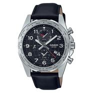 Casio Men’s World Time Black Dial Black Leather Watch image