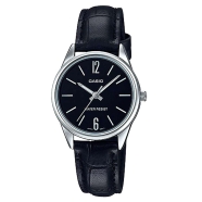 Casio SS Caseback Black Leather Strap Women's Watch - LTP-V005L-1BUDF