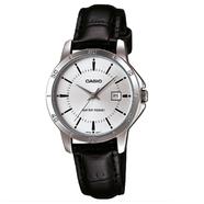 Casio Silver Plated Case Black Leather Women's Watch image