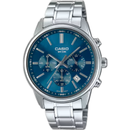 Casio MTP-E515D-2A1VDF Standard Chronograph Blue Silver Chain Watch Men image