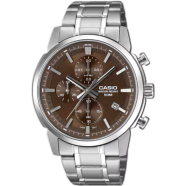 Casio MTP-E510D-5AVDF Standard Chronograph Brown Silver Chain Watch Men image