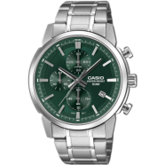 Casio MTP-E510D-3AVDF Standard Chronograph Green Silver Chain Watch Men image