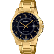 Casio MTP-V004G-1CUDF Standard Date Black Golden Chain Watch Men image