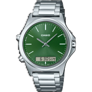 Casio MTP-VC01D-3EUDF bStandard Dual Time Green Silver Chain Watch Men image