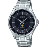 Casio MTP-M100D-1AVDF Standard Moon Phase Black Silver Chain Watch Men image