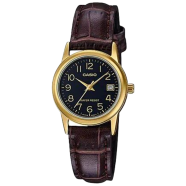 Casio Women Analog Quartz Watch With Black Leather Strap image