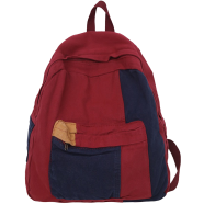 Casual Contrast Color Canvas Backpack - Red icon