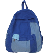 Casual Contrast Color Canvas Backpack - Blue icon