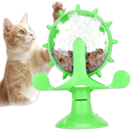 Cat Food Treats Dispenser Toy Pet Slow Feeder Feed Training 360° Rotating Windmill Suction Cup Toys for Educational Interactive Training image