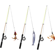 Cat Kitten Stick Feather Fish Teaser Wand Wire Chaser Interactive Play Toy image