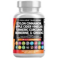 Clean Nutraceuticals Ceylon Cinnamon Apple Cider Vinegar Turmeric Curcumin Berberine And Ginseng - 60 Capsules -513475730 image