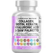 Clean Nutraceuticals Collagen Pills 1000mg Biotin 10000mcg Keratin Saw Palmetto Hyaluronic Acid - Hair Skin and Nails Vitamins and DHT Blocker - 90 Count image