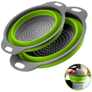 Collapsible Colanders with Handles (2 Pcs. Set) Round Kitchen Sink Strainers Heat-Resistant Silicone Stackable, Space-Saving Design Pasta, Vegetables, Hot Water image