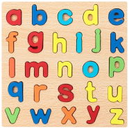 Colorful Alphabet Number Shape Matching Wooden Board 3D Puzzle (8x8 Inches). image