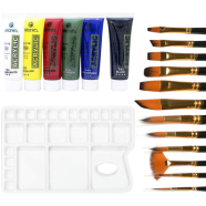 Combo Maries Acrylic Colour 6 Shades 30 ml, a Palette, 12 pcs Brush Set