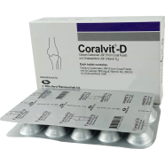 Coralvit-D 500 mg Plus 200 IU 10's Strip Table image